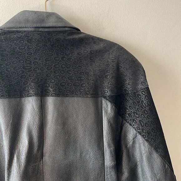 Vintage 90s Ladies Black Leather Trench Coat Full Length Long Large 80s Mob Wife - Picture 5 of 14